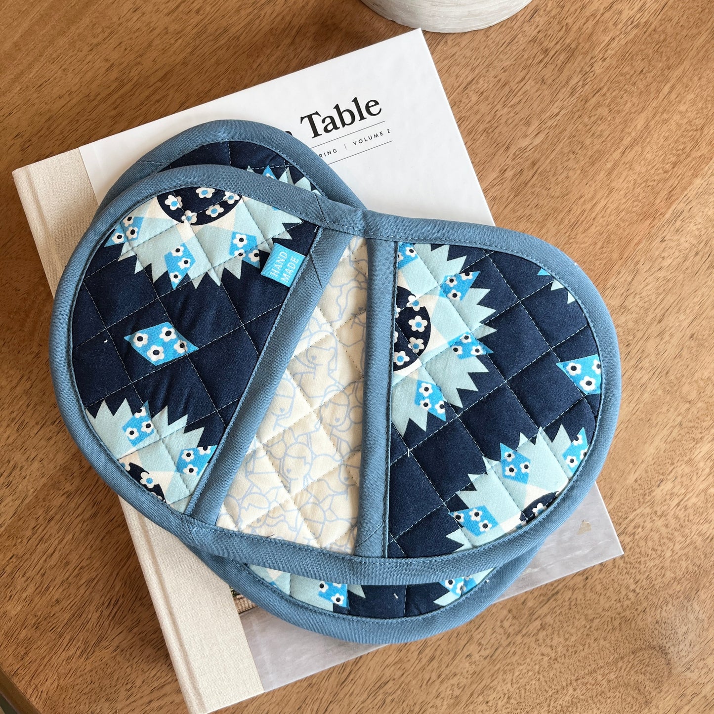 Jelly Bean Hot Pot Holders - Blue/Navy Quilt Patch