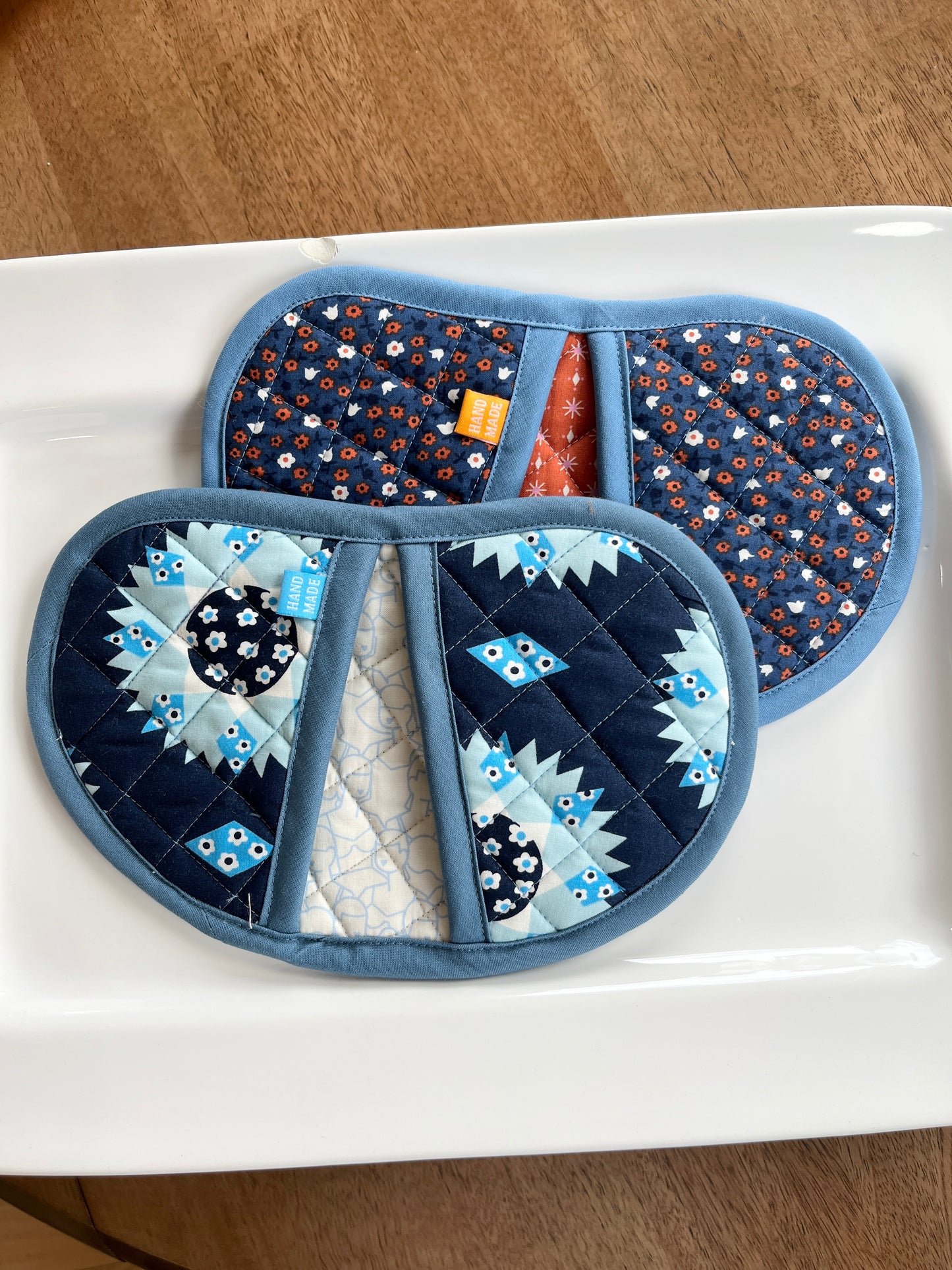 Jelly Bean Hot Pot Holders - MIX SET Navy Floral/Quilt Patch