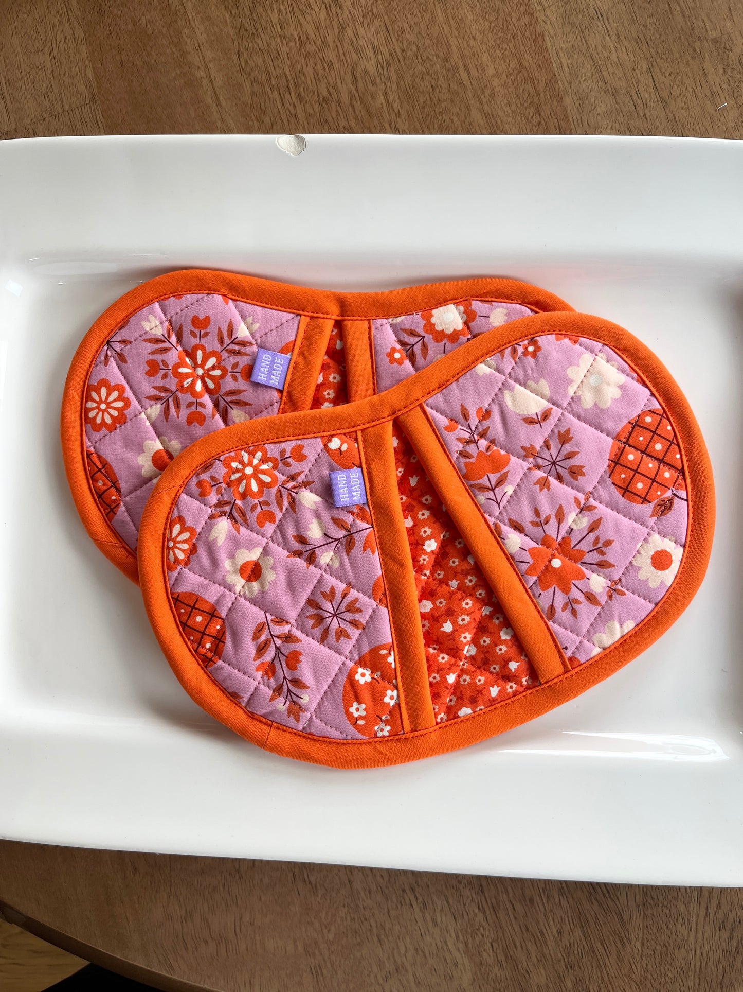 Jelly Bean Hot Pot Holders - Pink/Orange Apple