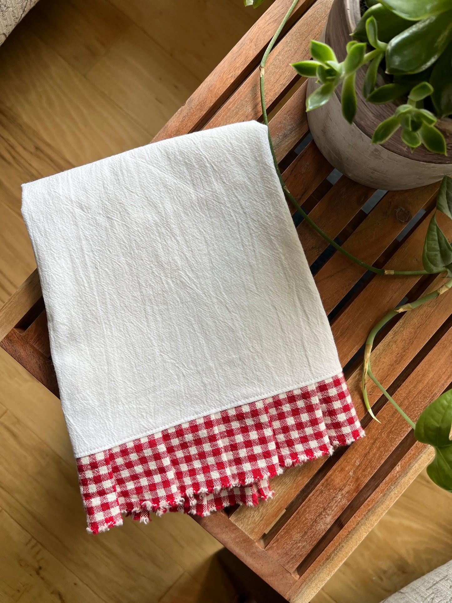 Flour Sack Tea Towel - Ruffled Red Check