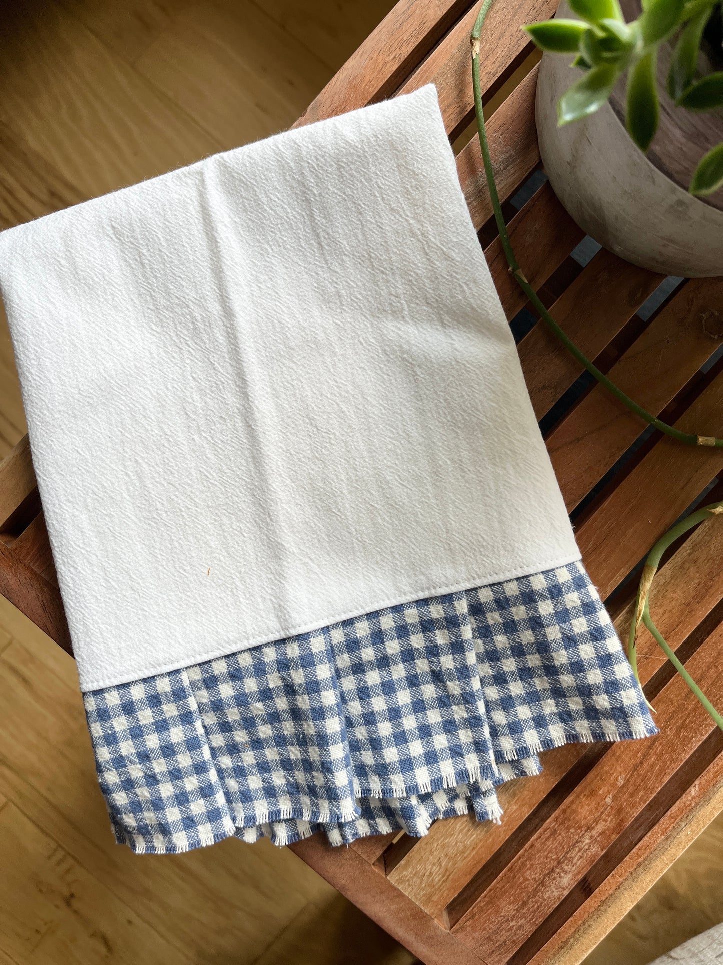 Flour Sack Tea Towel - Ruffled Cornflower Blue Check
