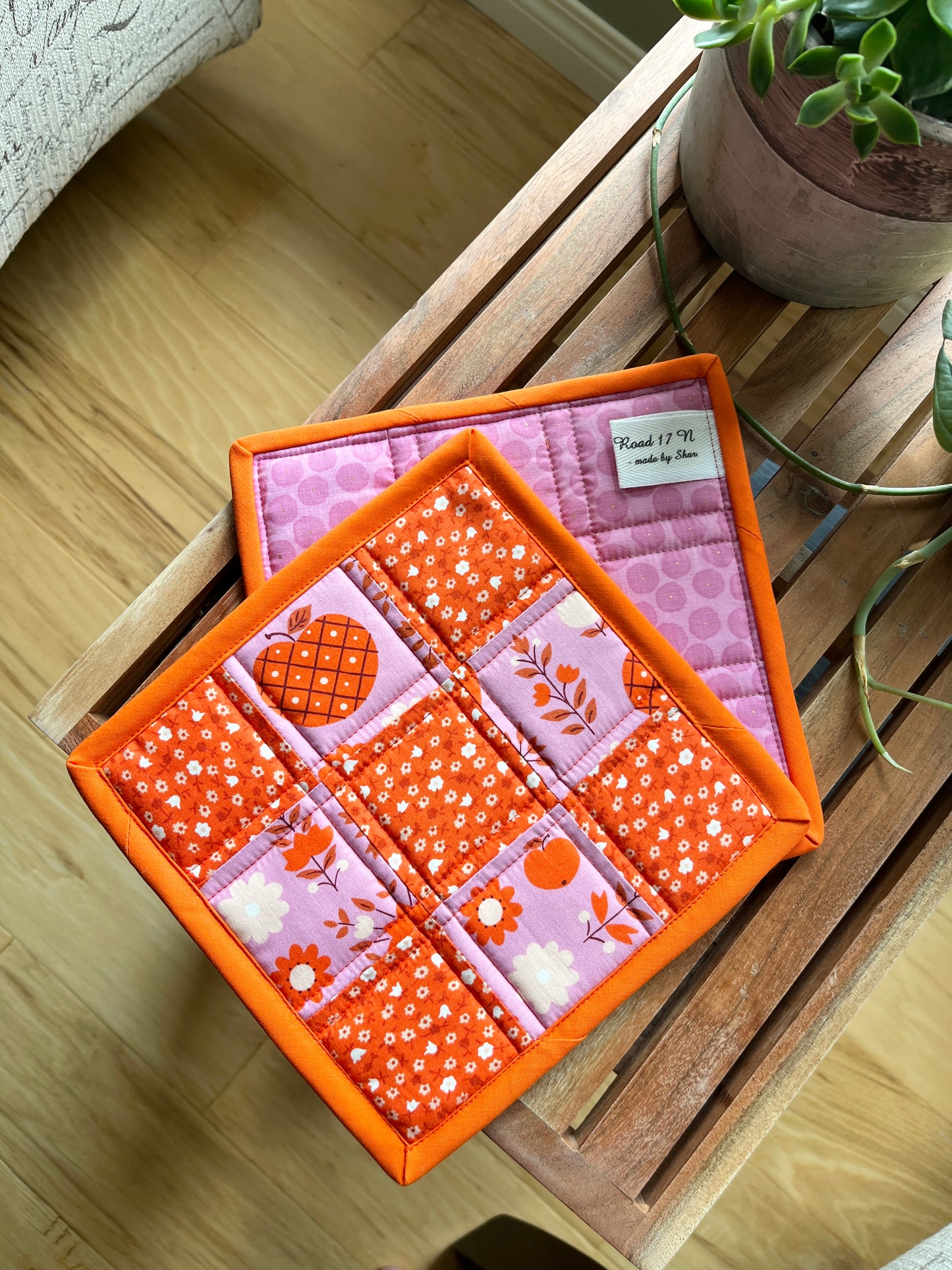 Patchwork Hot Pads - Pink/Orange Apple