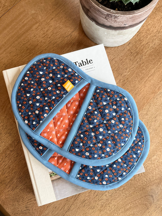 Jelly Bean Hot Pot Holders - Blue/Navy Floral