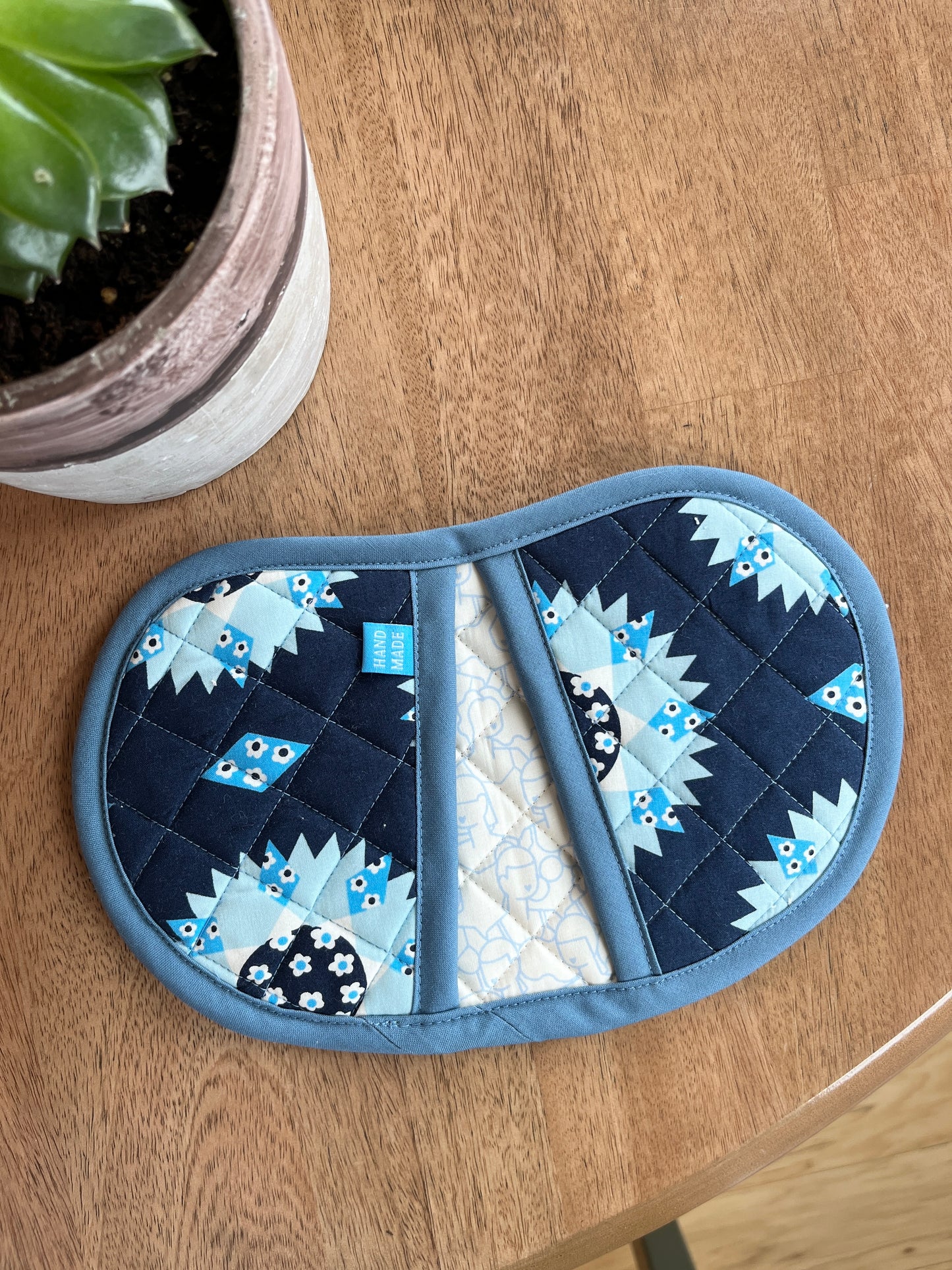 Jelly Bean Hot Pot Holders - Blue/Navy Quilt Patch
