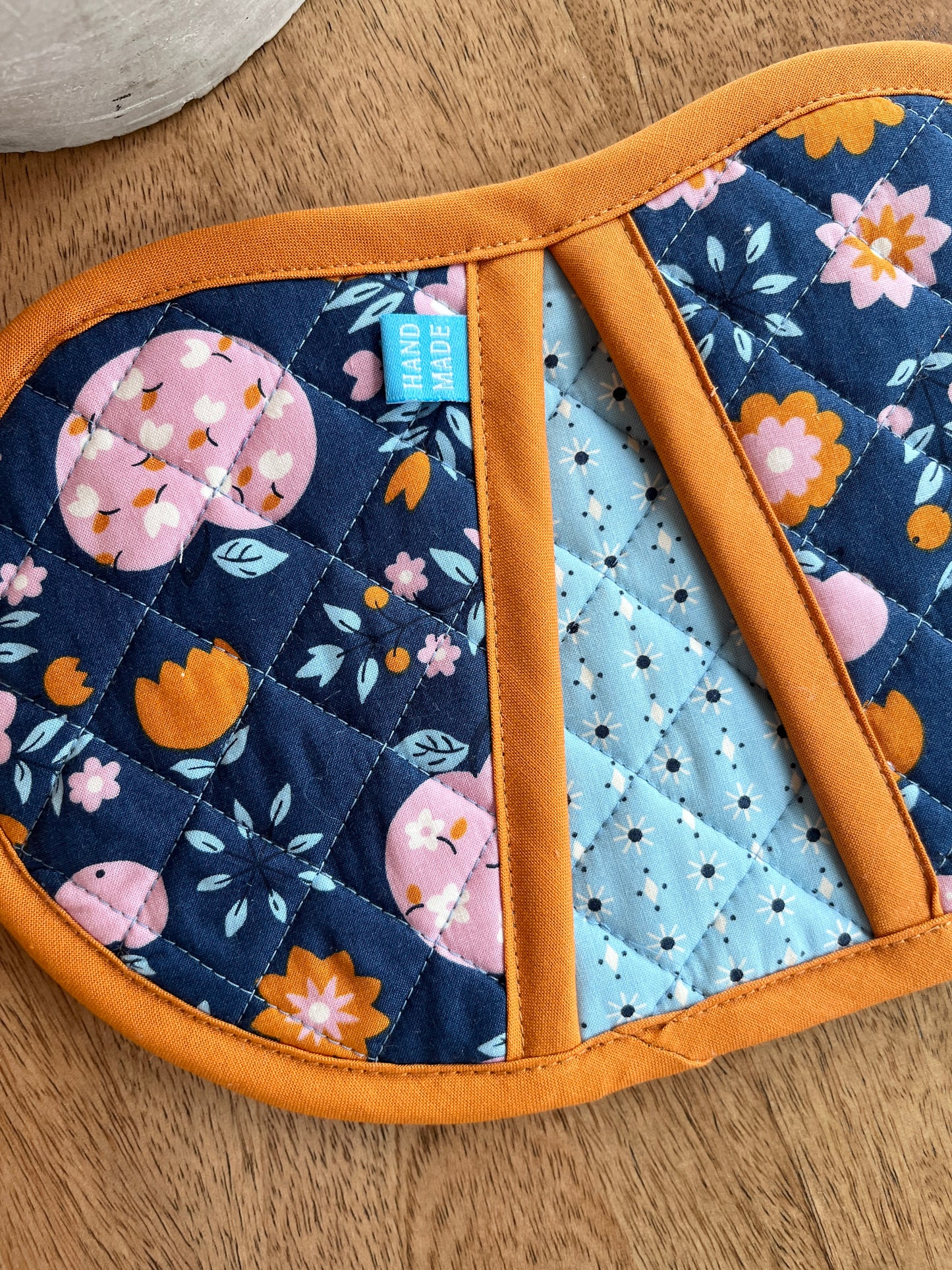 Jelly Bean Hot Pot Holders - Orange/Navy Apple