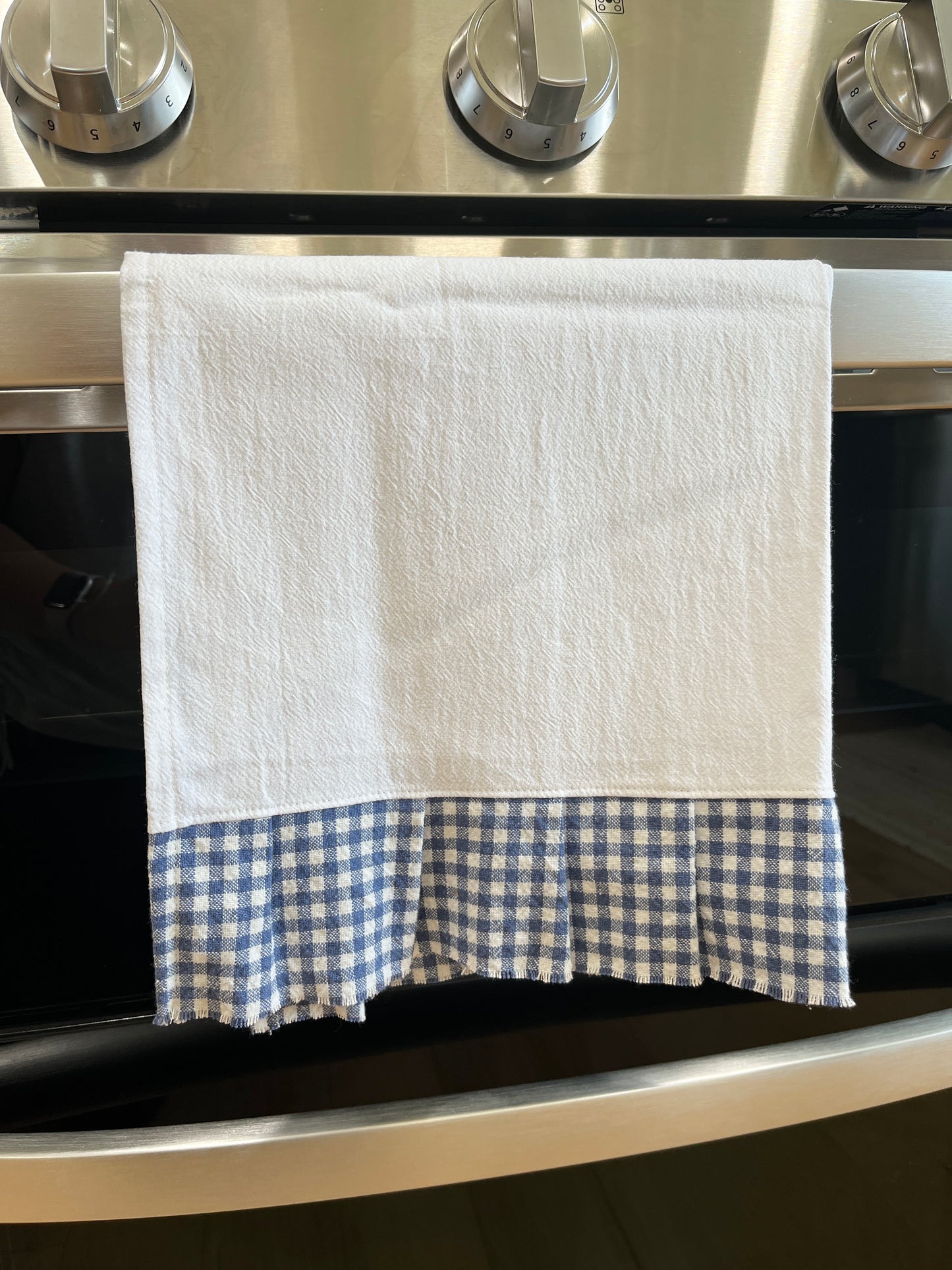 Flour Sack Tea Towel - Ruffled Cornflower Blue Check