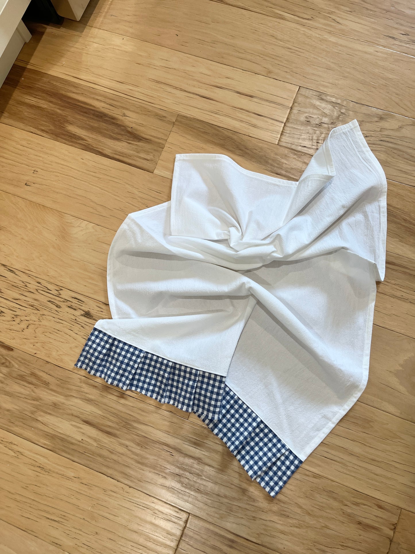 Flour Sack Tea Towel - Ruffled Cornflower Blue Check
