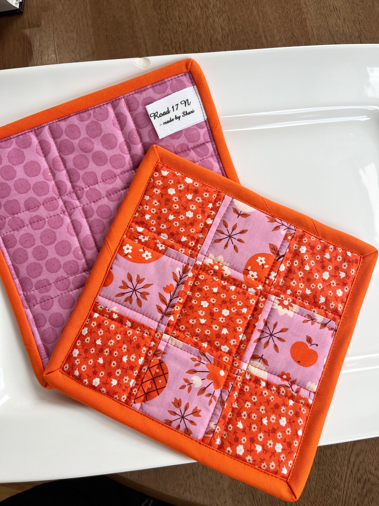 Patchwork Hot Pads - Pink/Orange Apple