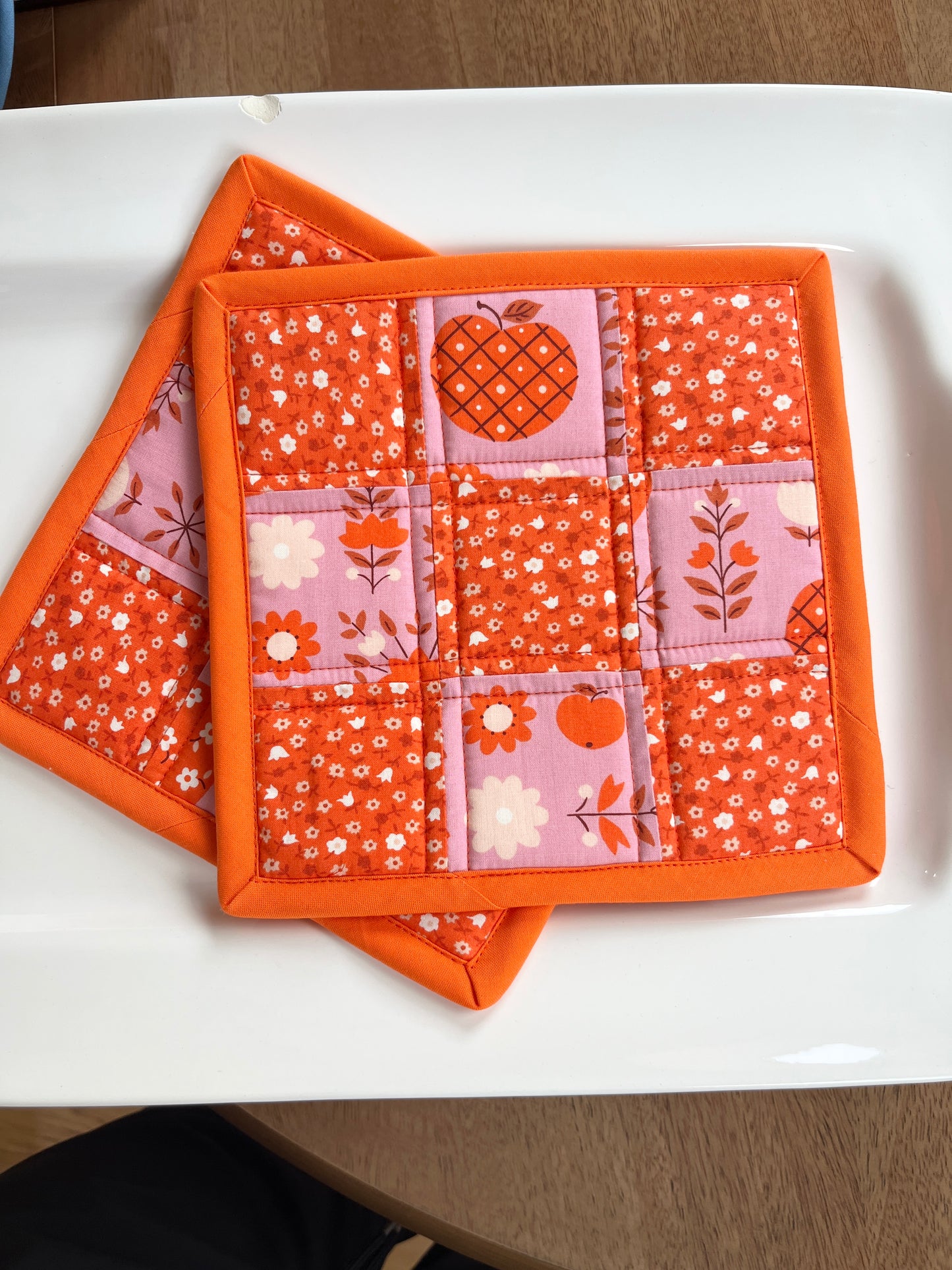 Patchwork Hot Pads - Pink/Orange Apple