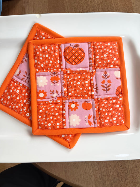 Patchwork Hot Pads - Pink/Orange Apple