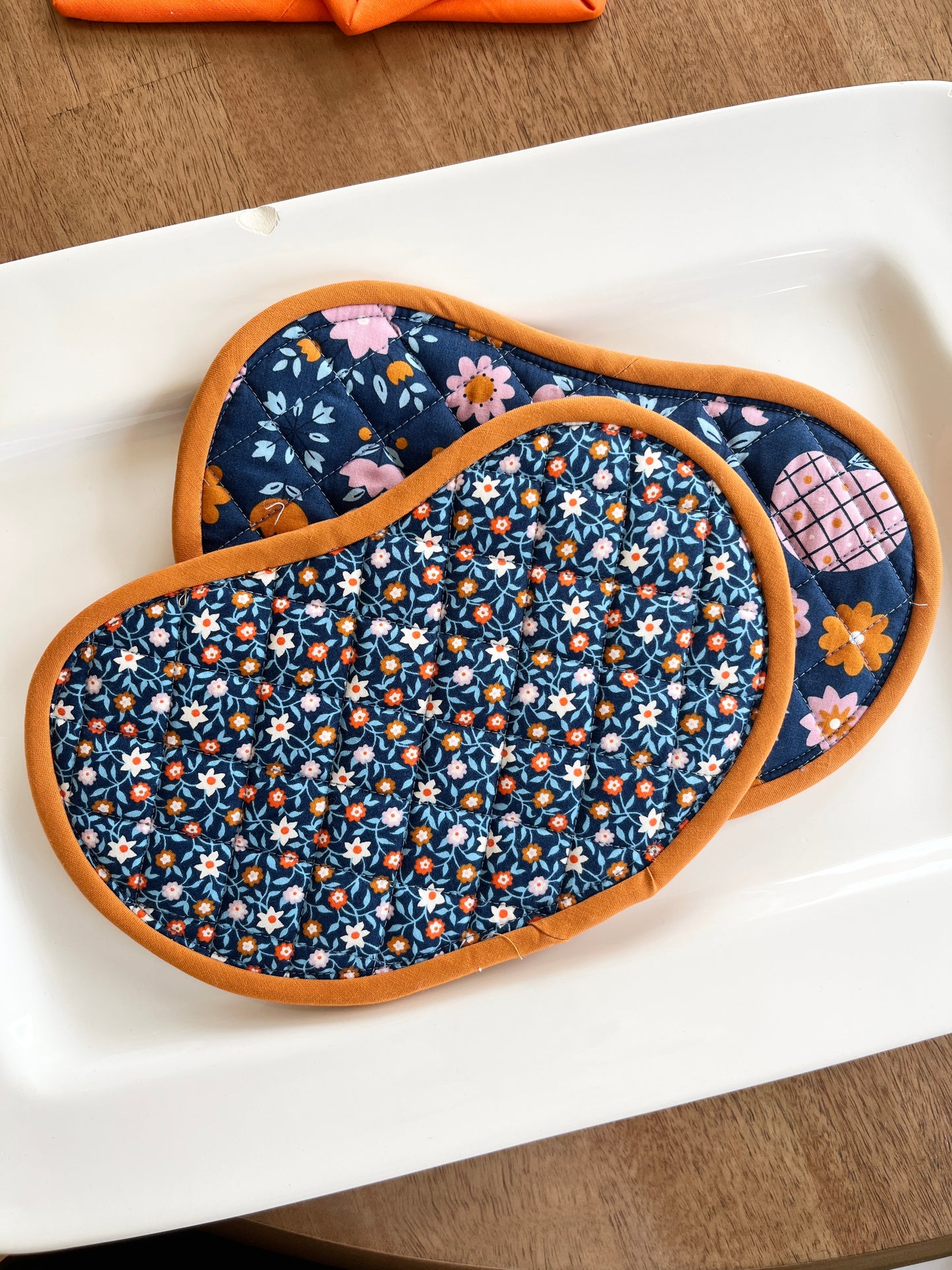 Jelly Bean Hot Pot Holders - MIX SET Navy Floral/Apple