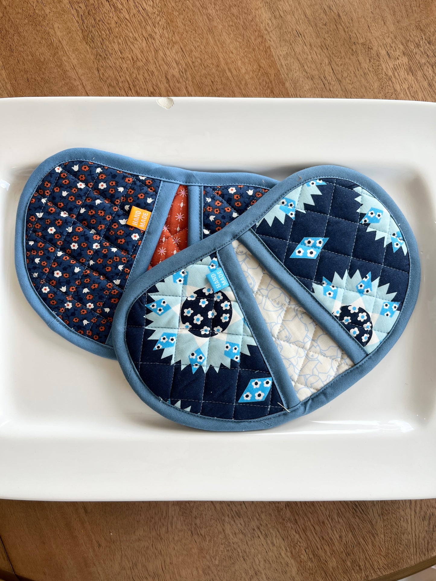 Jelly Bean Hot Pot Holders - MIX SET Navy Floral/Quilt Patch