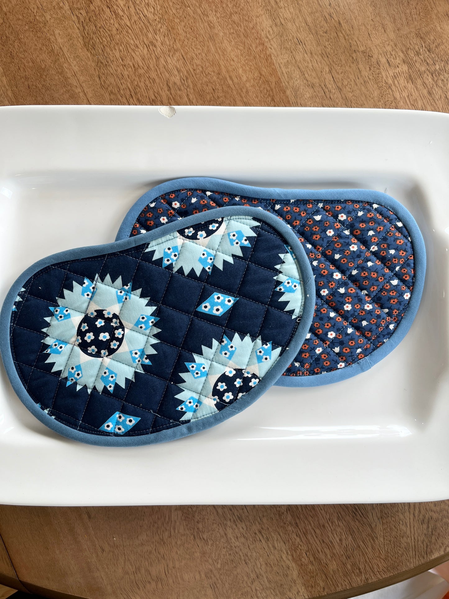 Jelly Bean Hot Pot Holders - MIX SET Navy Floral/Quilt Patch