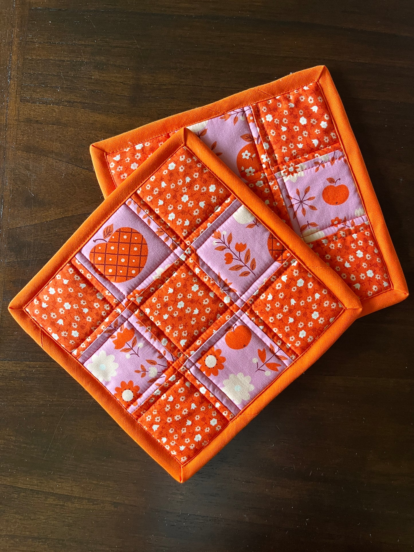 Patchwork Hot Pads - Pink/Orange Apple