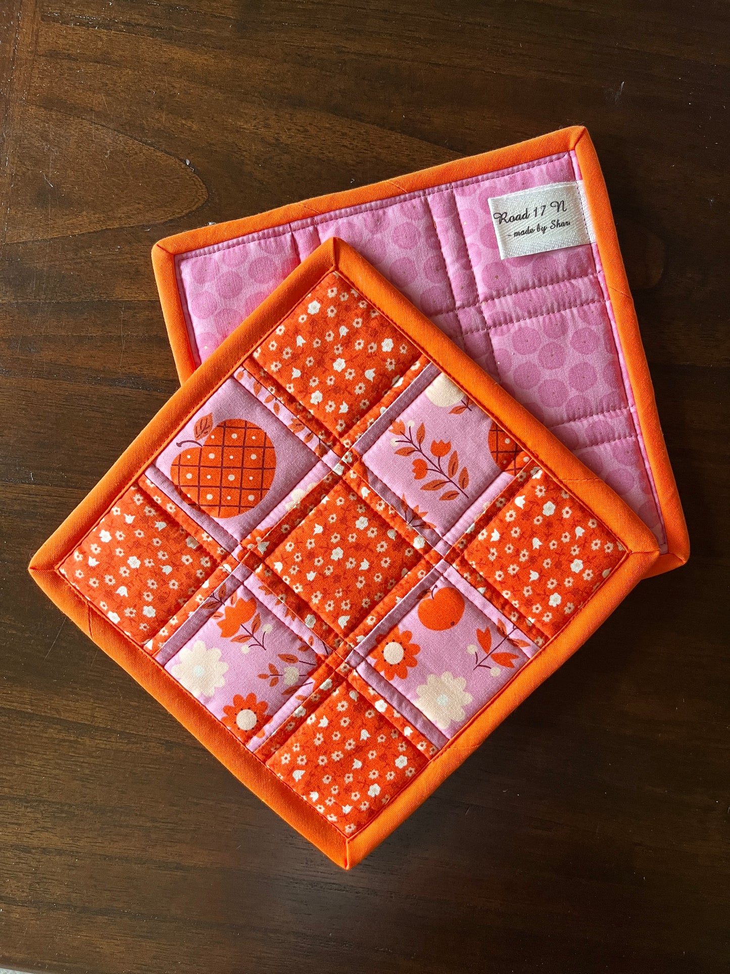 Patchwork Hot Pads - Pink/Orange Apple