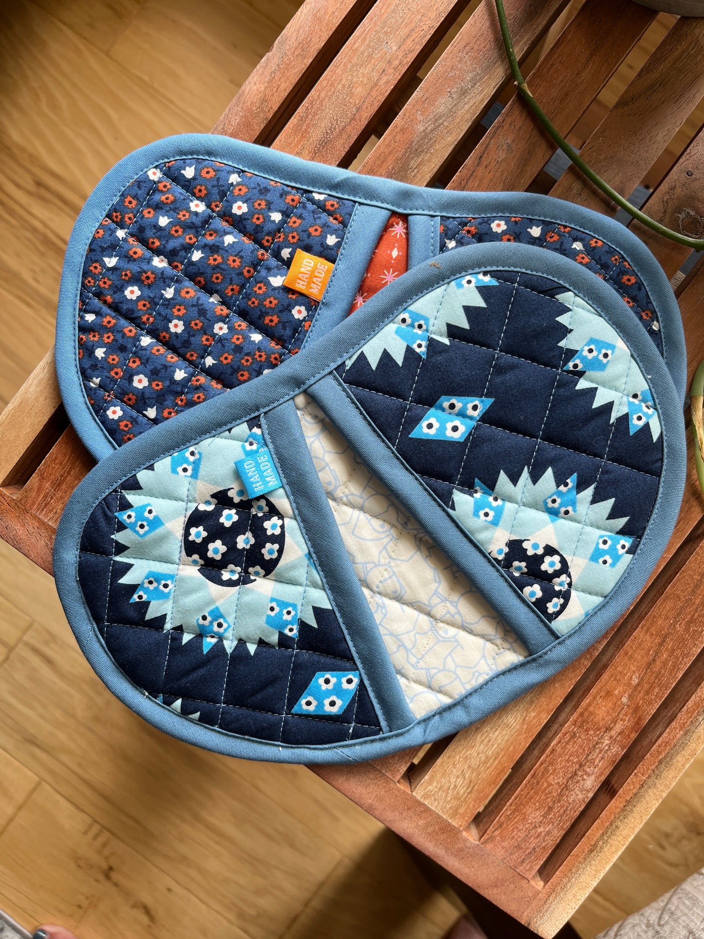 Jelly Bean Hot Pot Holders - MIX SET Navy Floral/Quilt Patch