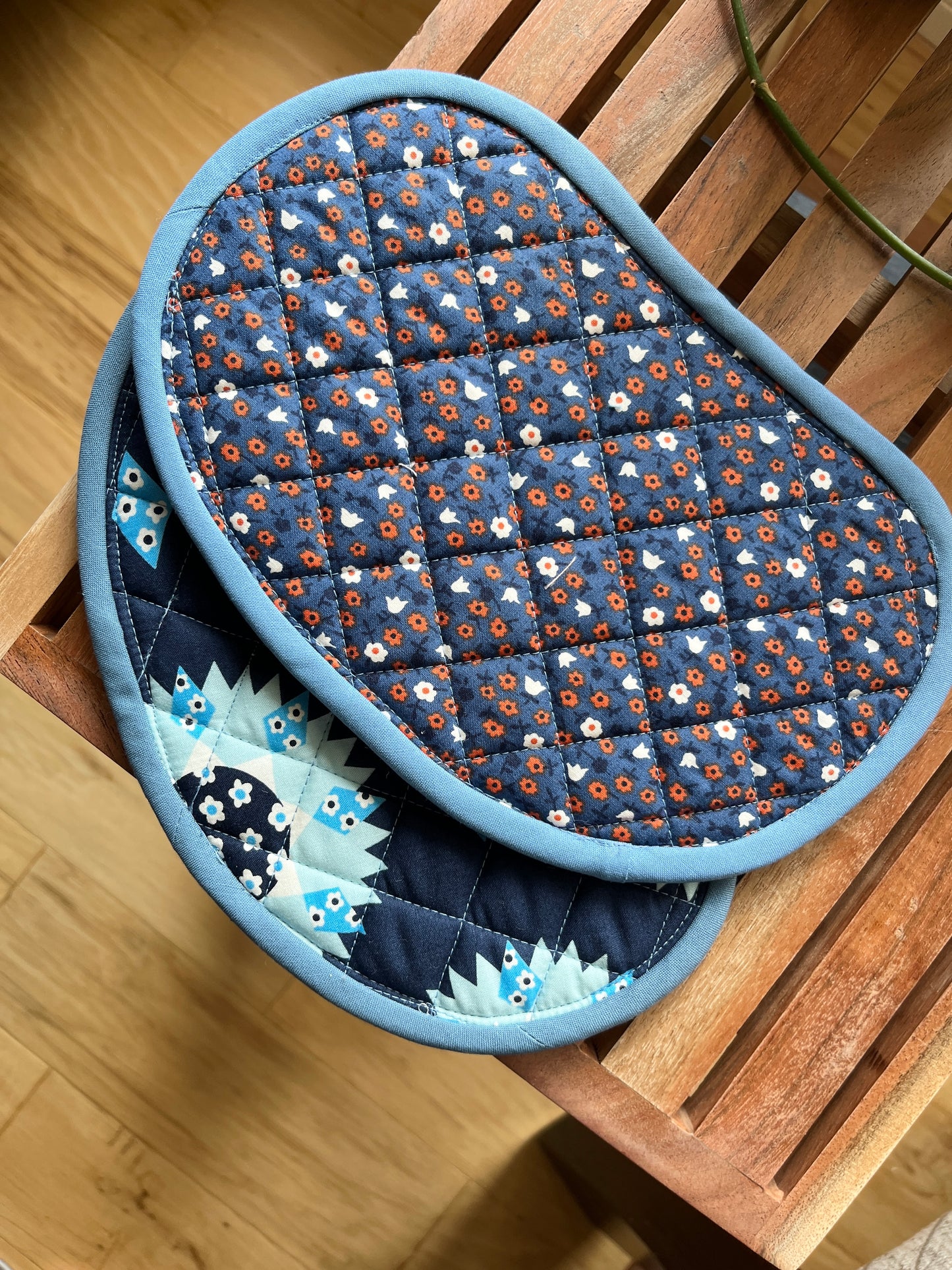 Jelly Bean Hot Pot Holders - MIX SET Navy Floral/Quilt Patch