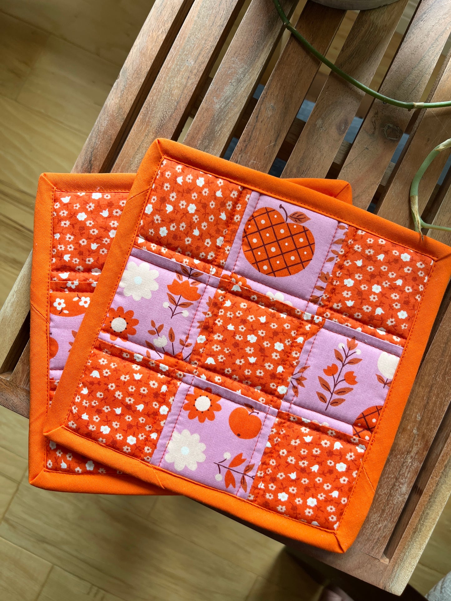 Patchwork Hot Pads - Pink/Orange Apple