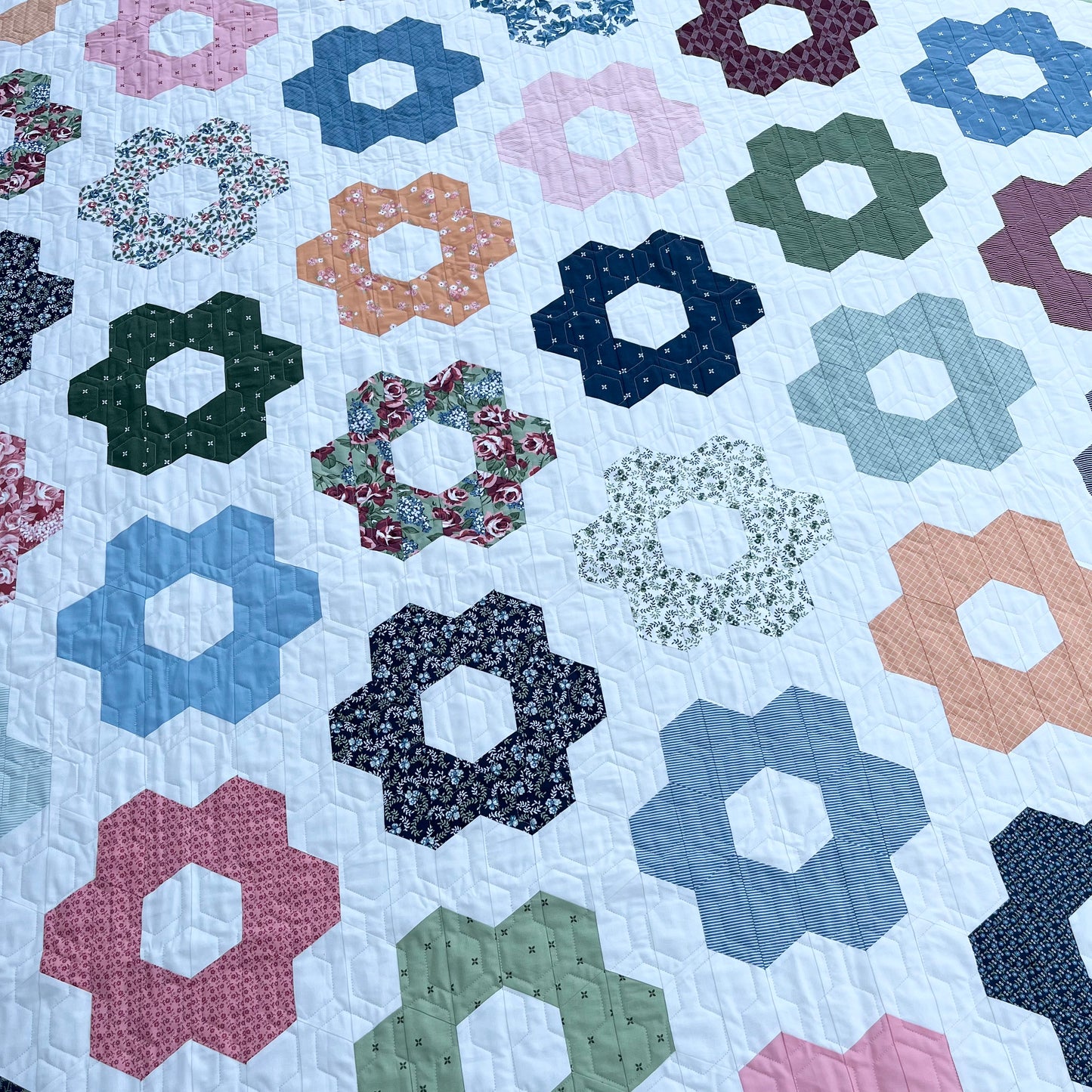 Hexagon Blooms FINISHED QUILT (no binding)