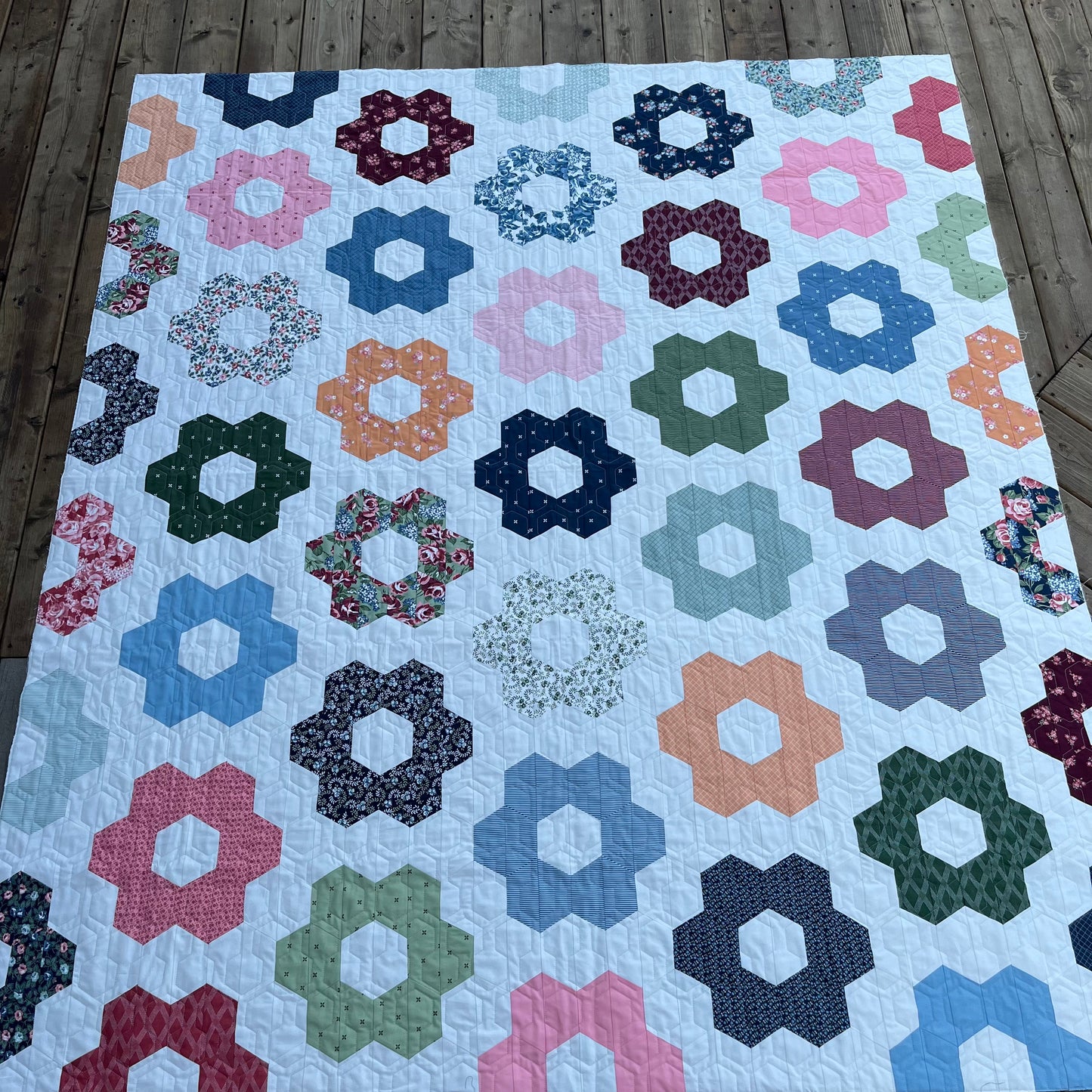 Hexagon Blooms FINISHED QUILT (no binding)